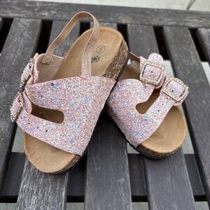 Ositos Kids 6 Pink Sandals Glitter Princess Rhinestone Buckle Cork Footbed
